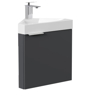 Posseik Eckbadmöbel Delta Slimline, Grafit, mit Waschbecken und Armatur. Ideal für kleine Bäder.