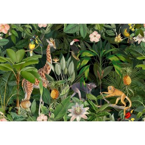 Fototapete Dschungel Tiere Blumen Grün 4,00 m x 2,70 m FSC®