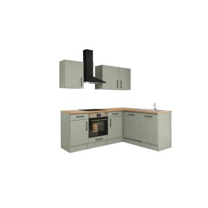 Respekta Winkelküche Anton Landhaus Schilfgrün 220 cm mit Einbau Herd-Set