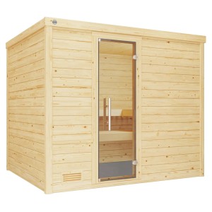 Weka Massivholzsauna Bergen 3 Sparset mit Glastür und 9 kW Ofen.