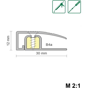 Profilzeichnung: Silbernes Abschlussprofil combi-fix 02 aus Aluminium, 30x12x930 mm, schraubbar.