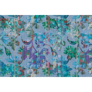 Fototapete Blumen Pflanzen Abstrakt Blau Grün 4,00 m x 2,70 m FSC®