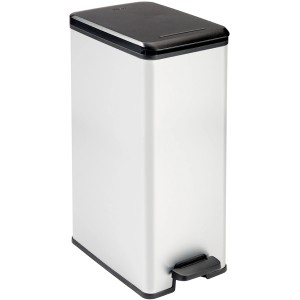 Curver Deco Slim Mülleimer, 40 l, mit Pedal, Silber metallic.