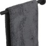 Schwarzer Tiger Teleskop-Handtuchhalter Boston aus Edelstahl mit grauem Handtuch.