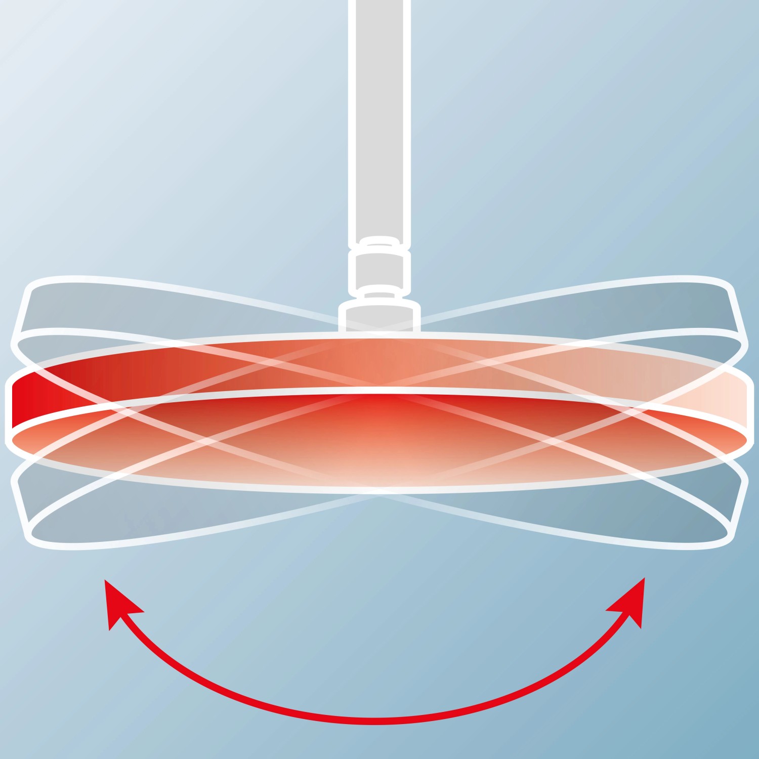 Grafik: Schulte Duschsystem DuschMaster Rain Classic Kupferoptik, Regenduschkopf mit Pfeil für die Schwenkbarkeit.