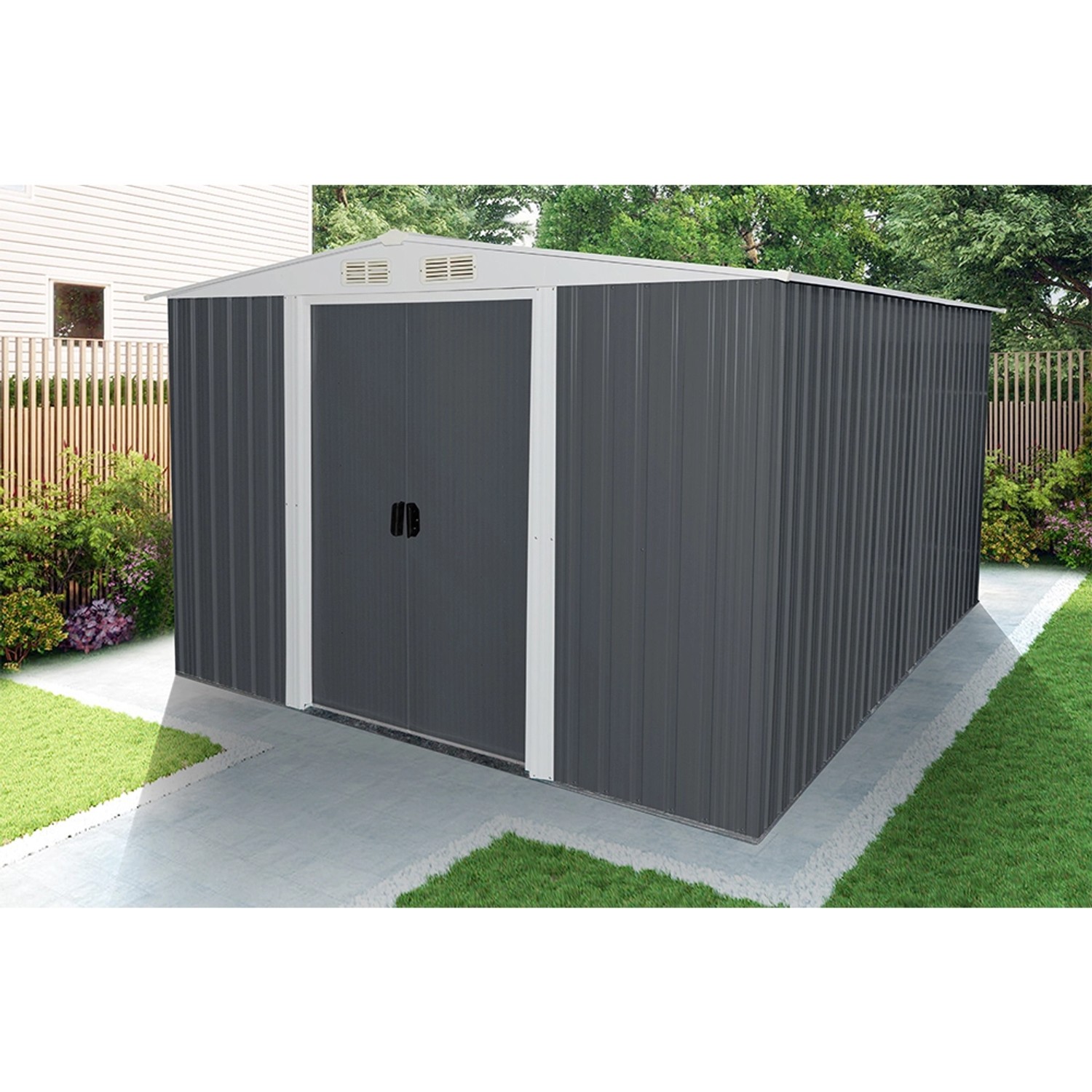 Home Deluxe Geräteschuppen Bohio XXL in Anthrazit, Metall Gerätehaus mit Doppeltür.