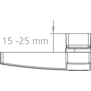Detailaufnahme der Burg-Wächter Winsafe WS 22 Fenstersicherung, weiße Ausführung, mit Maßangabe 15-25 mm.