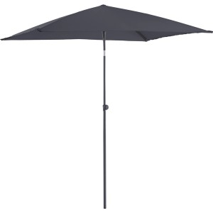 Anthrazitfarbener Marktschirm (140x210 cm) mit Push-Up Mechanik für einfache Bedienung.