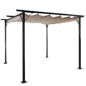 Creme Pergola MCW C42, 3,5x3,5m mit Schiebedach und Stahlgestell für Terrasse oder Garten.