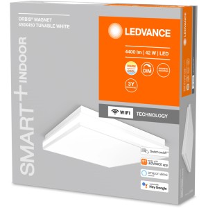 Verpackung der Ledvance Smart+ WiFi Deckenleuchte Orbis Magnet, 45x45 cm, dimmbar, tunable white.