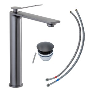 Schöner Wohnen Waschtischarmatur Viola Industrial, Auslaufhöhe 24cm, mit Ablaufgarnitur und Anschlussschläuchen.