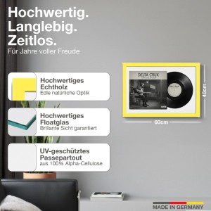2er Set gelbe Schallplattenrahmen 40x60 mit Passepartout für Vinyl & Cover.