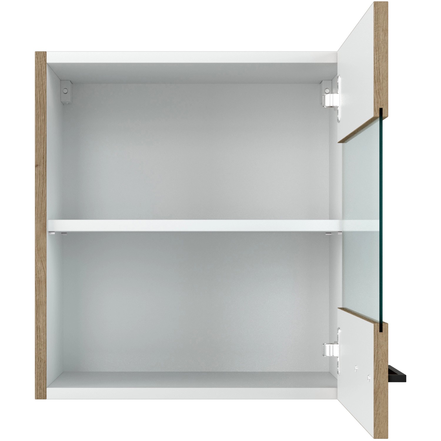 Flex-Well Glas-Hängeschrank Cara, 50x55 cm, Artisan Eiche/Milchglas, offene Tür mit Einlegeboden.