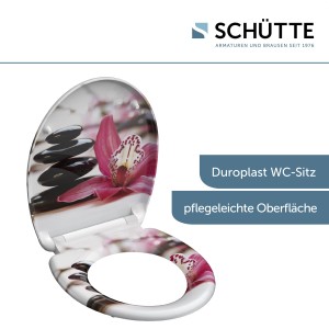 Schütte WC-Sitz Wellyness Duroplast mit Orchideen- und Steinmotiv, Absenkautomatik und Schnellverschluss.
