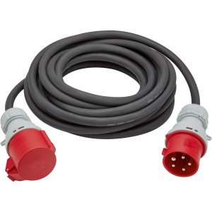 Schwarzes 5-poliges Gummi Verlängerungskabel für den Außenbereich.