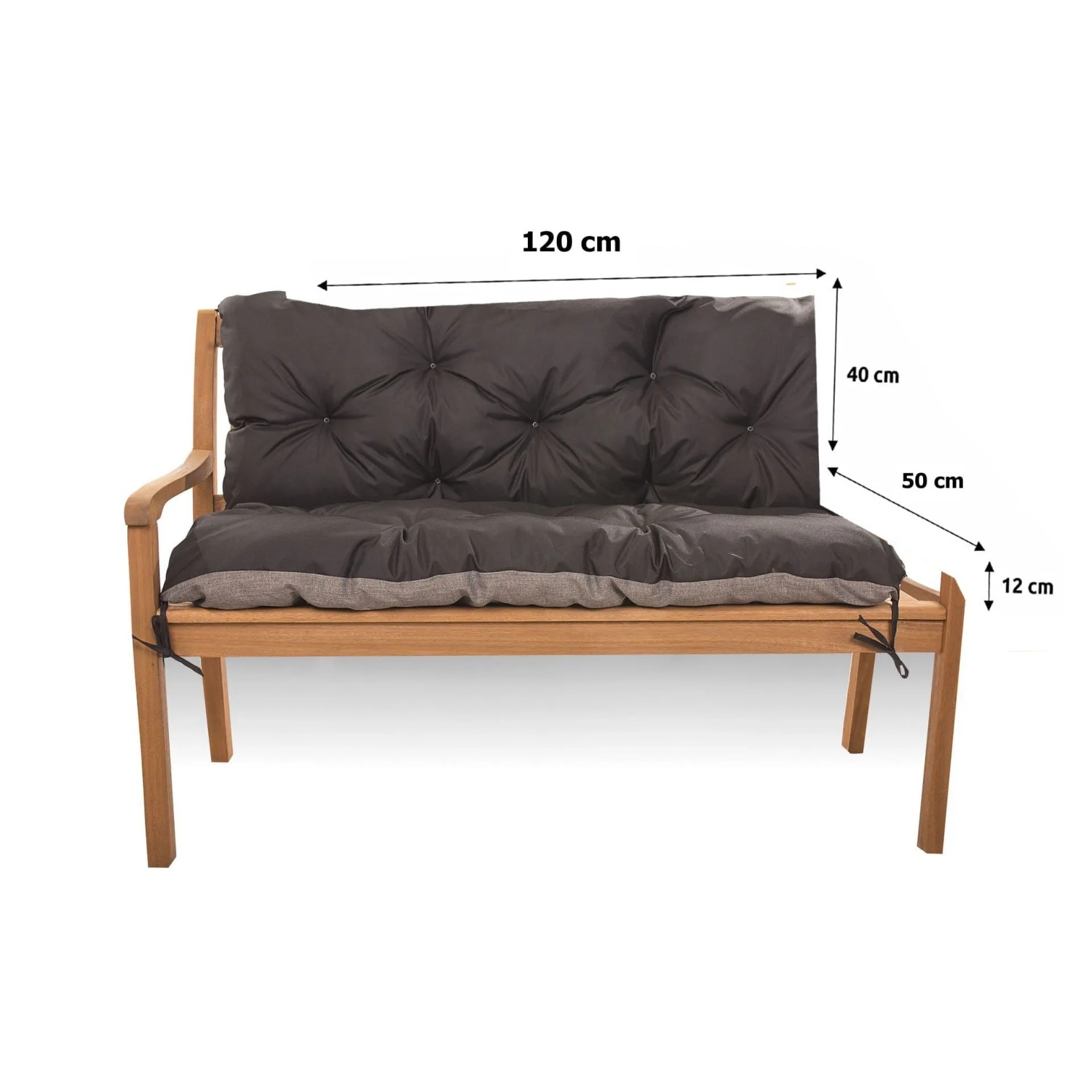 Schwarzes Setgarden Outdoor Kissen für 2-Sitzer Bänke, 120x50x40cm, mit Sitz- und Rückenpolster. Ideal für Gartenbänke.