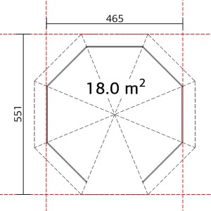 Grundriss Palmako Holz-Pavillon Betty, 465x465 cm, unbehandelt, ohne Boden. Gartenlaube mit 18 m² Fläche.