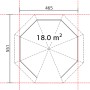 Grundriss Palmako Holz-Pavillon Betty, 465x465 cm, unbehandelt, ohne Boden. Gartenlaube mit 18 m² Fläche.