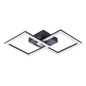 Moderne, schwarze LED-Deckenleuchte Eglo Huerta-E mit zwei quadratischen Leuchtelementen.