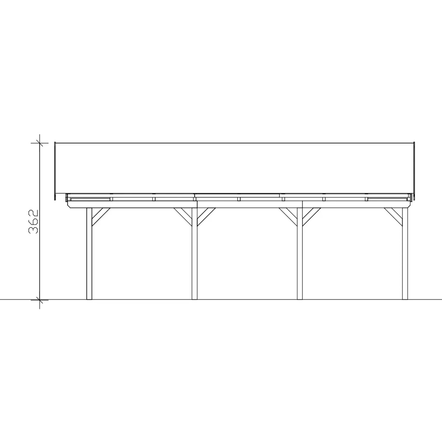 Technische Zeichnung: Skan Holz Carport Fichtelberg, Doppelcarport mit Dachlattung, Seitenansicht.