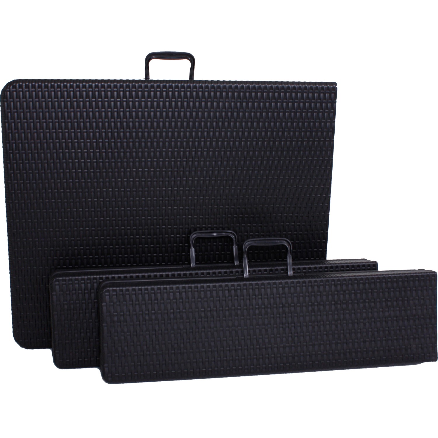 Zusammengeklapptes, 3-teiliges Balkonmöbel-Set Ventana in Rattanoptik, schwarz.