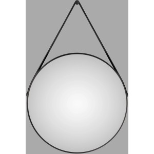 Runder DSK Design Wandspiegel Silver Coiffeur, Ø 80 cm, mit schwarzem, mattem Rahmen und Aufhängeband.