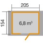 Grundriss Weka Gartenhaus 223, Satteldach, lasiert, mit Maßen 205x154 cm und 6,8 m³ Volumen.