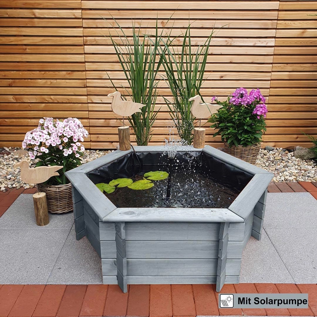 Promadino SechseckHochteich Ø 100 cm inkl. Solarpumpe Grau aus