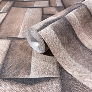 Rolle Marburg Vliestapete in Braun-Grau mit grafischer 3D-Optik. Moderne Wandgestaltung für Wohnräume.