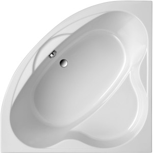 Weiße Siam Eckbadewanne, 140x140 cm, Draufsicht. Ideal für kleine Bäder.