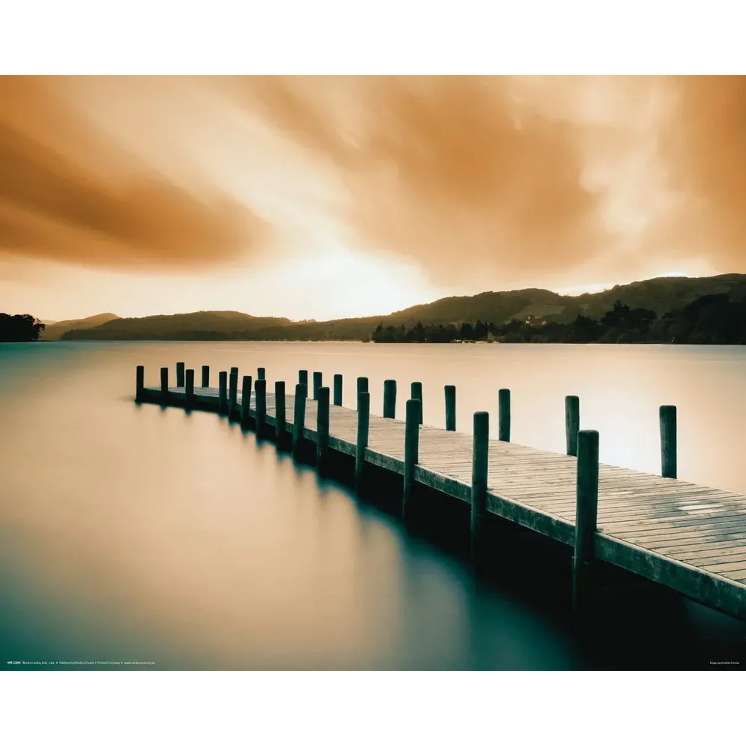 Deco Panel Fertigbild mit Steg im See bei Sonnenuntergang, 40x50 cm.