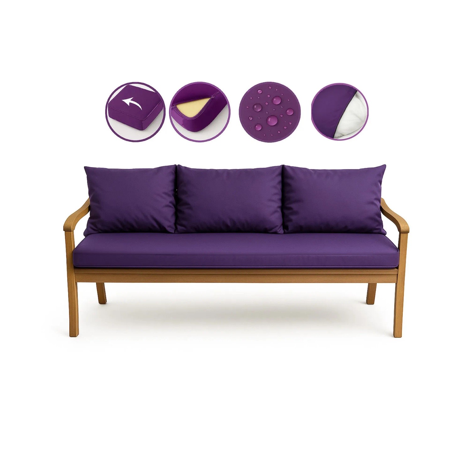 Violettes Setgarden Bankkissen-Set für 3-Sitzer Gartenbank, bestehend aus Sitz- und Rückenkissen.