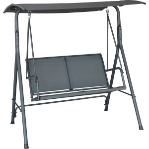 Anthrazitfarbene Hollywoodschaukel Apango mit Textilbezug und Stahlgestell.