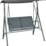 Anthrazitfarbene Hollywoodschaukel Apango mit Textilbezug und Stahlgestell.