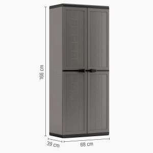 Dunkelgrauer Kunststoffschrank Jolly, 68x166x39 cm, mit 2 Türen und Einlegeböden für Werkstatt, Keller oder Garage.