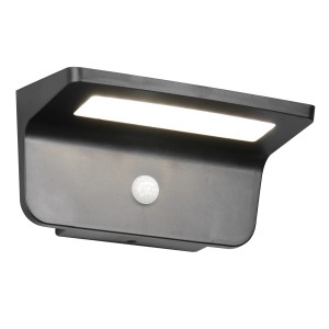 Moderne, schwarze Reality LED Solar-Wandleuchte Atico mit Bewegungsmelder für den Außenbereich.
