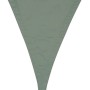 Dreieckiges, grün-graues Sonnensegel (3,6x3,6x3,6 m) mit D-Ring zur Befestigung.