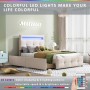 okwish Polsterbett 90x200cm mit LED Leuchten Kinderzimmer Beige ohne Matratze_7