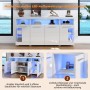 okwish Sideboard mit LED Hochglanz Glasfächer Wohnzimmer 140x40x70 cm Weiß_9