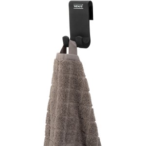 Schwarzer Wenko Duschhaken Verna Duo mit Handtuch, zur Anbringung an Duschkabinen.