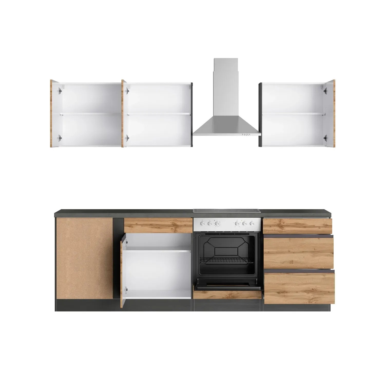 Held Möbel Winkelküche Turin 240 x 240 cm Wotaneiche-Graphit mit E ...