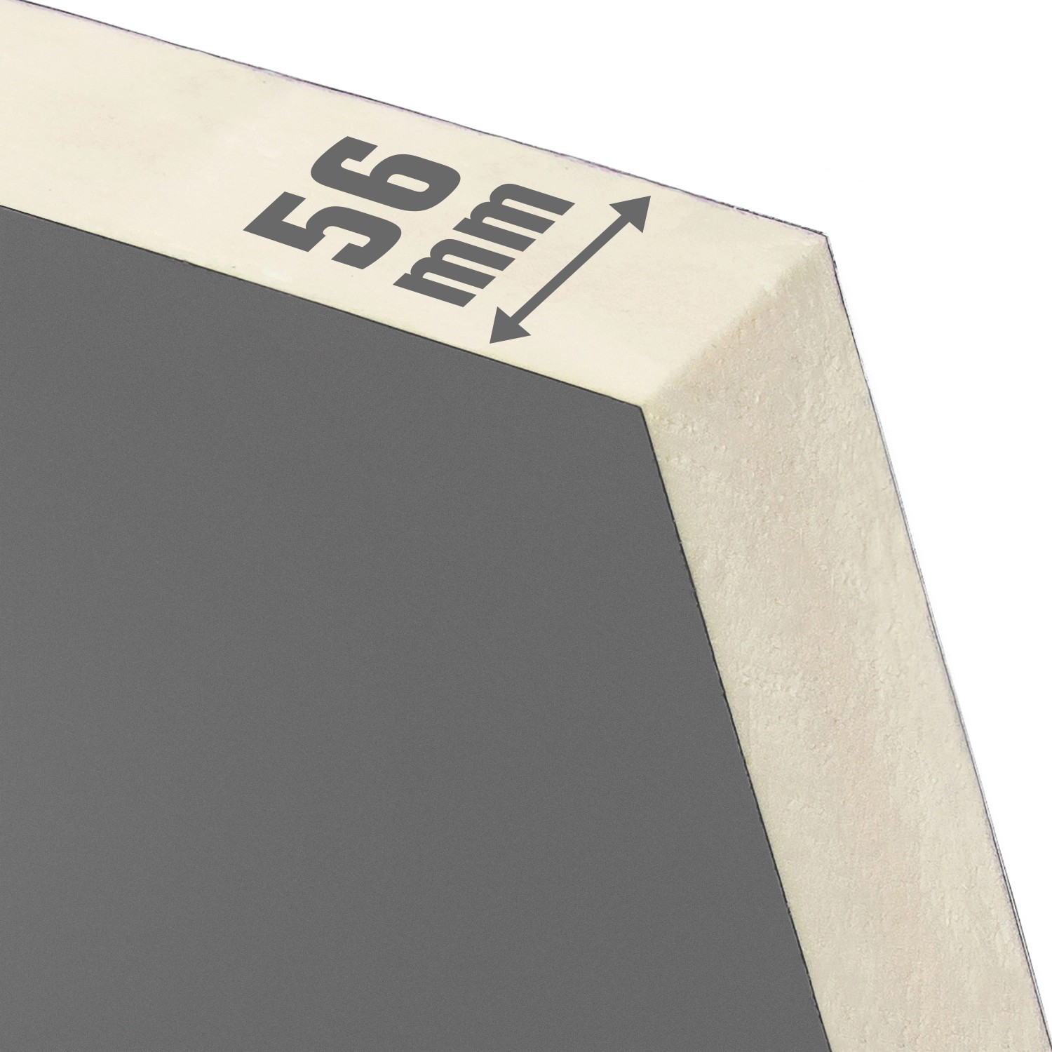 Detailaufnahme: 56mm starkes Türblatt der anthrazitfarbenen Stahl-Nebeneingangstür.