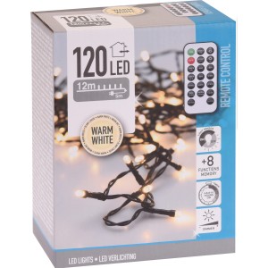 LED Lichterkette mit 120 warmweißen LEDs für innen & außen, mit Fernbedienung und Timer.