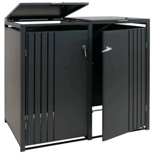 Anthrazitfarbene MCW Mülltonnenbox für 2 Tonnen, mit abschließbaren Türen und Deckel.