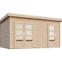 Unbehandeltes Karibu Holz-Gartenhaus Glostrup mit Flachdach und Fenstertüren, 420x270 cm.