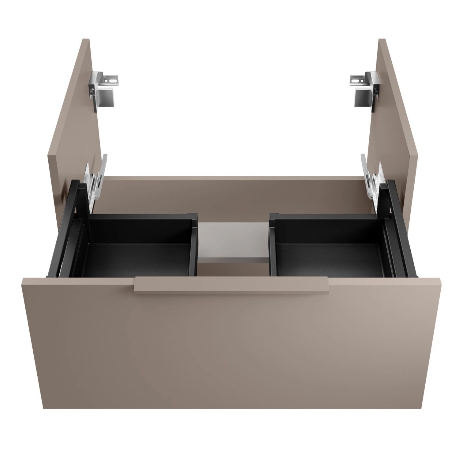 Fackelmann Waschtisch-Set B.Paris, Cubanit Grau, offene Schubladen und Glasbecken.