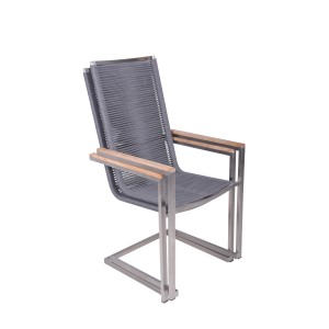 Garden Pleasure Freischwinger Pavia 4er Set, silber-schwarz, mit Teakholz-Akzenten.