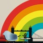 Bunte Fototapete London 74 mit Brücke und Regenbogen, 2,00x2,70m, FSC®-zertifiziert.
