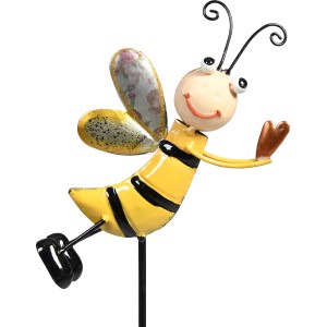 Gartenstecker Biene mit Herz, gelb-schwarz, 70 cm hoch, aus Metall für Beet und Pflanzkasten.