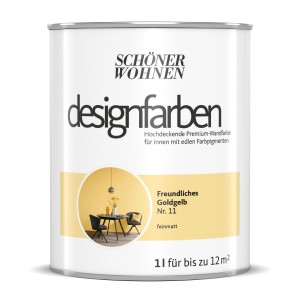 Schöner Wohnen Designfarbe Freundliches Goldgelb, 1 Liter, für bunte Wandfarben.